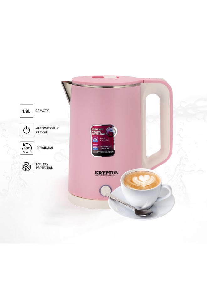 KRYPTON 360 Rotation Base Double Layer Stainless Steel Electric Kettle with Boil Dry Protection & Auto Shut Off Feature 1.8 L 1500 W KNK6062N Pink - Image 1