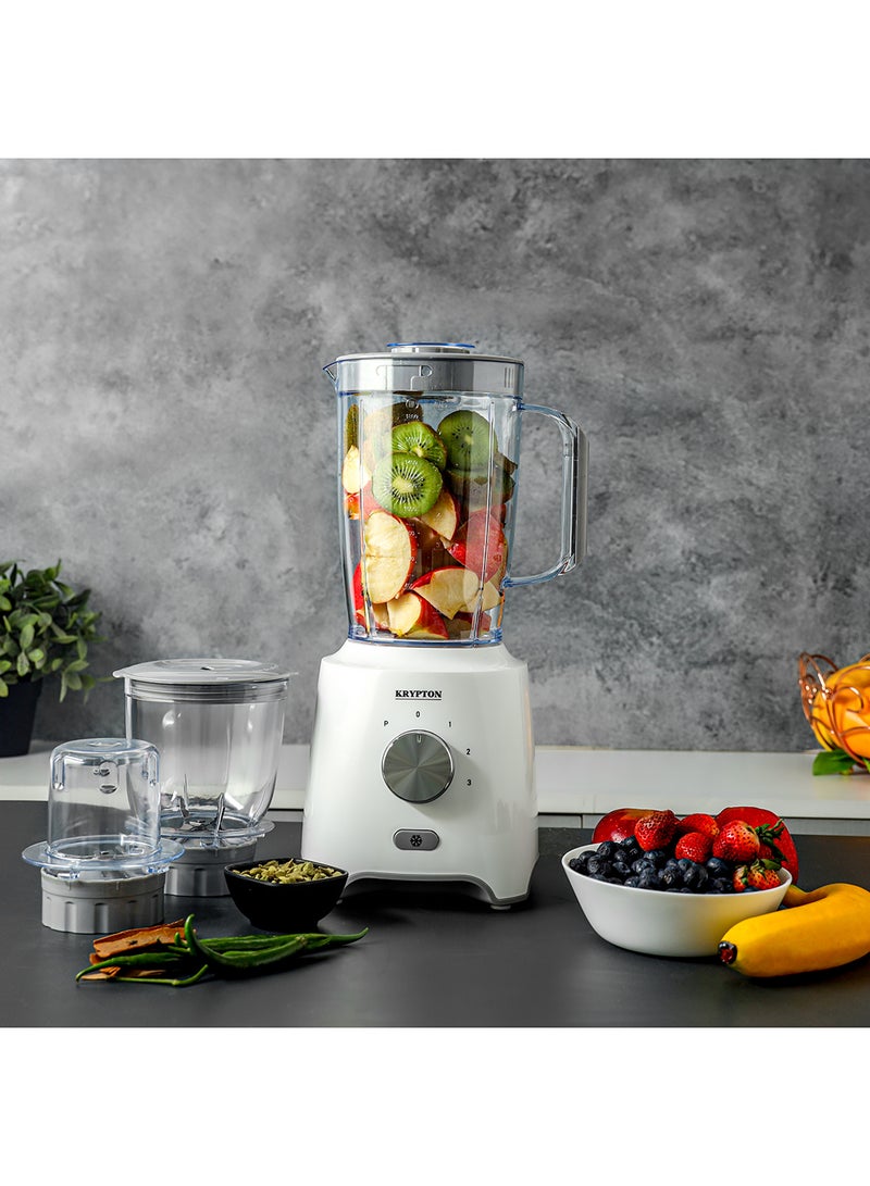 KRYPTON - 3-In-1 Blender With Unbreakable  Jars, Stainless Steel Blade, 600W Powerful Motor with 3 Speed Setting and Pulse 1.8 L 600 W KNB6029 White/Grey - Image 1