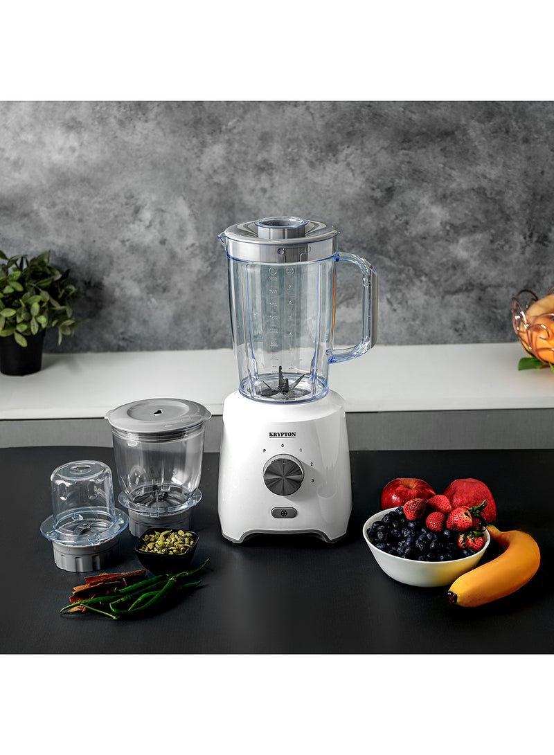 KRYPTON - 3-In-1 Blender With Unbreakable  Jars, Stainless Steel Blade, 600W Powerful Motor with 3 Speed Setting and Pulse 1.8 L 600 W KNB6029 White/Grey - Image 1