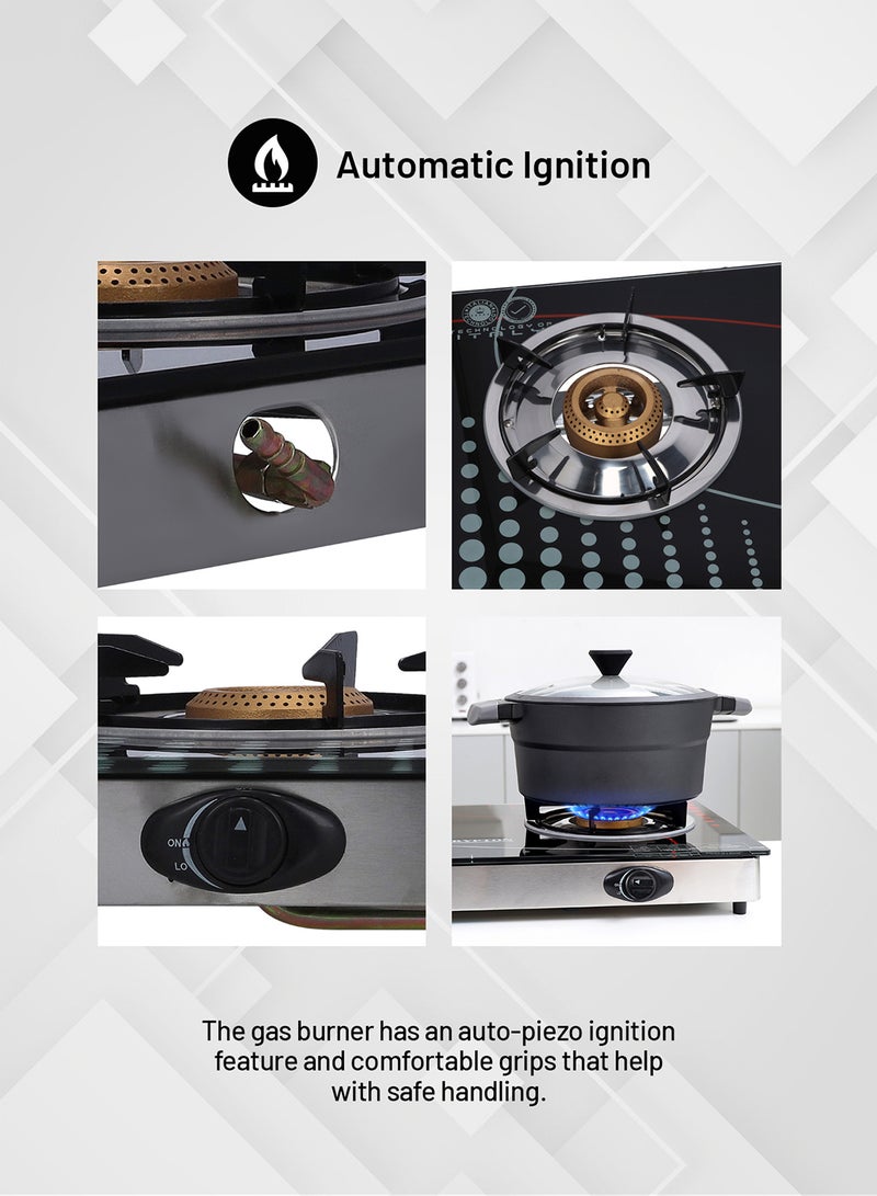 KRYPTON - Gas Cooker- Stainless Steel Frame and Tray, Double Burner Gas Stove with Low Gas Consumption and Improved Gas Flow for Efficient Heating, Auto Ignition System, LPG Gas Stove, KNGC6002N Multicolour - Image 1