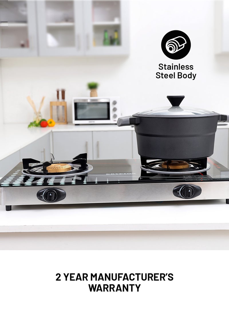 KRYPTON - Gas Cooker- Stainless Steel Frame and Tray, Double Burner Gas Stove with Low Gas Consumption and Improved Gas Flow for Efficient Heating, Auto Ignition System, LPG Gas Stove, KNGC6002N Multicolour - Image 1
