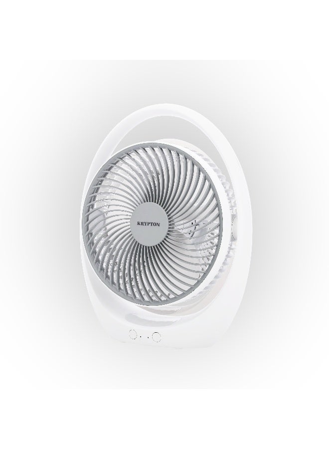 KRYPTON - Rechargeable Mini Fan | High Performance Fan with LED Light | 3 Blade Design| Powerful and Efficient Cooling, High Performance 2400mAh Lithium Battery for High Speed Wind| 2 Years Warranty KNF6030 White/Blue - Image 1