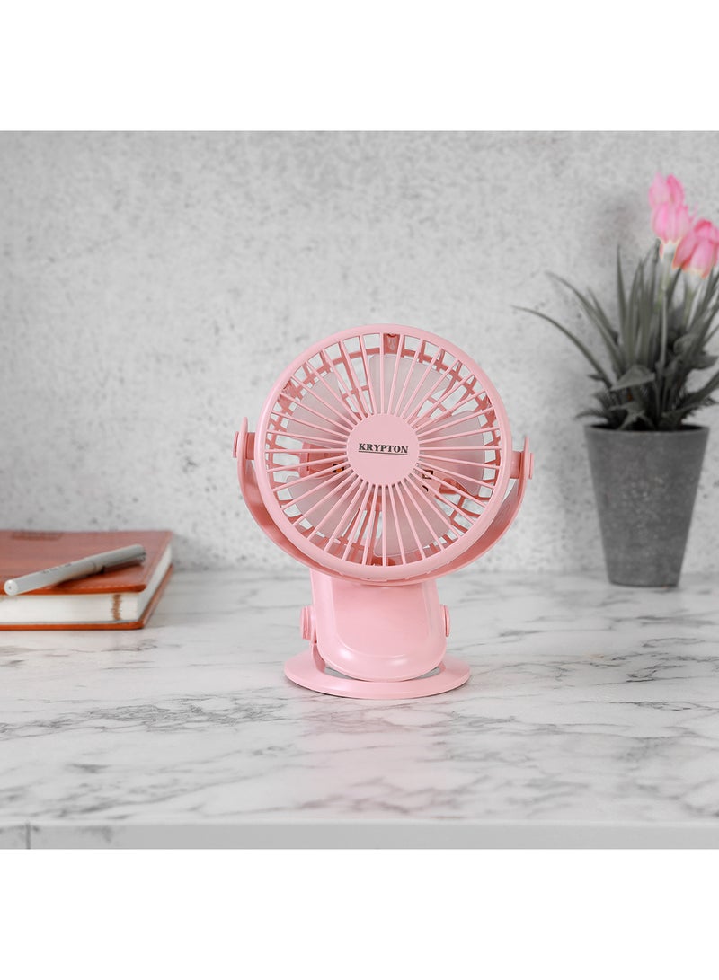 KRYPTON - 5" Rechargeable Mini Fan with LED Light | Long Working Hours and 3 Wind Speed/ Powerful and Efficient Cooling, High Performance 1500mAh Lithium Battery, Perfect for Home, Office, Study Room, etc.  | 2 Years Warranty KNF6037 Pink - Image 1