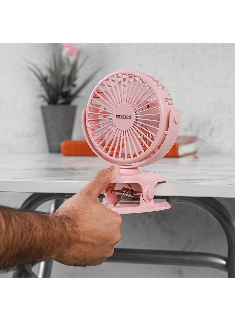 KRYPTON - 5" Rechargeable Mini Fan with LED Light | Long Working Hours and 3 Wind Speed/ Powerful and Efficient Cooling, High Performance 1500mAh Lithium Battery, Perfect for Home, Office, Study Room, etc.  | 2 Years Warranty KNF6037 Pink - Image 1