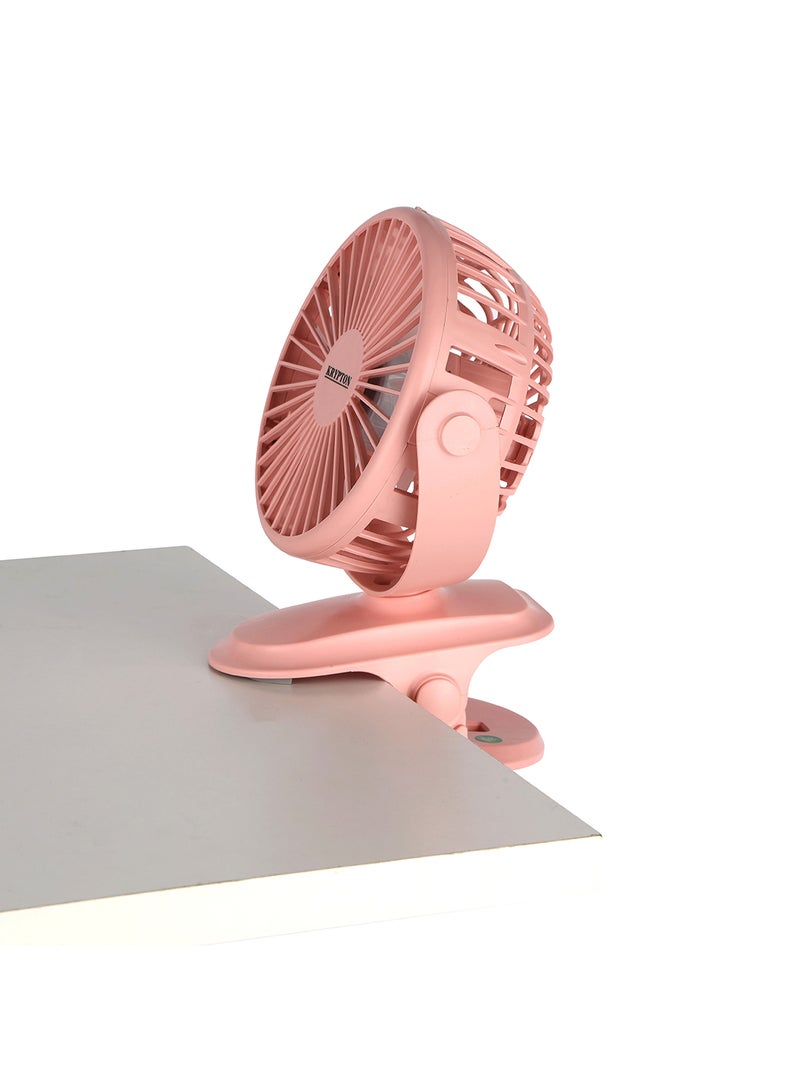 KRYPTON - 5" Rechargeable Mini Fan with LED Light | Long Working Hours and 3 Wind Speed/ Powerful and Efficient Cooling, High Performance 1500mAh Lithium Battery, Perfect for Home, Office, Study Room, etc.  | 2 Years Warranty KNF6037 Pink - Image 1