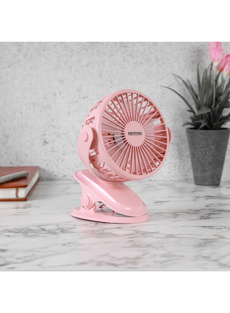 KRYPTON - 5" Rechargeable Mini Fan with LED Light | Long Working Hours and 3 Wind Speed/ Powerful and Efficient Cooling, High Performance 1500mAh Lithium Battery, Perfect for Home, Office, Study Room, etc.  | 2 Years Warranty KNF6037 Pink - Image 1