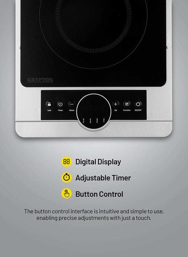 KRYPTON Digital Infrared Electric Cooker with High Power, 10 Heat Levels, Crystal Glass Top, Timer Function & Overheat Protection – Suitable for All Cookware 2200 W KNIC6058N Black and Silver - Image 4