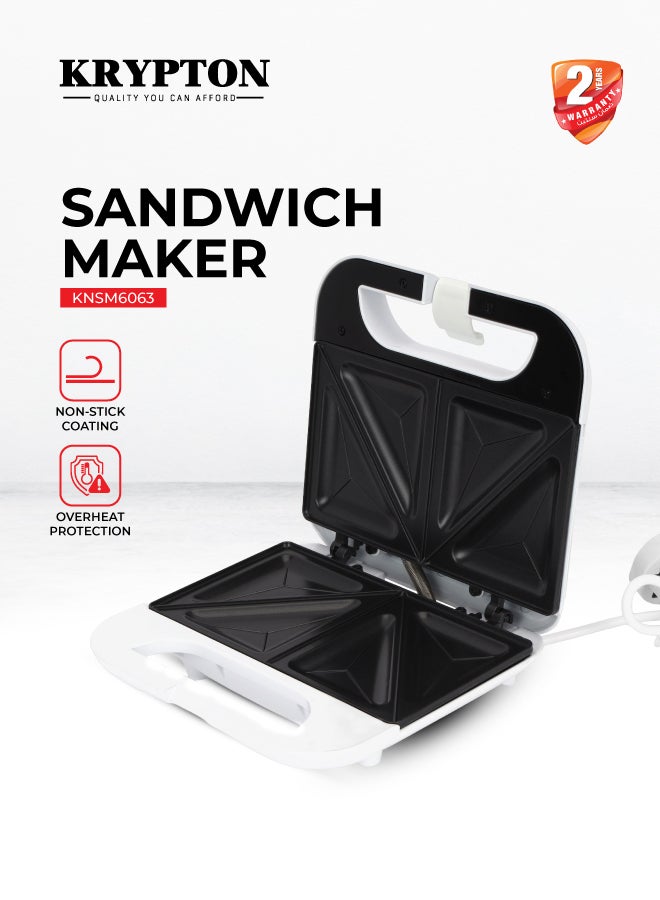 KRYPTON Slice Sandwich Maker with Cool Touch Handle, Indicator Light, Automatic Temperature Control and Non-Stick Coating Plate and Compact Size 750 W KNSM6063 White/Black - Image 1