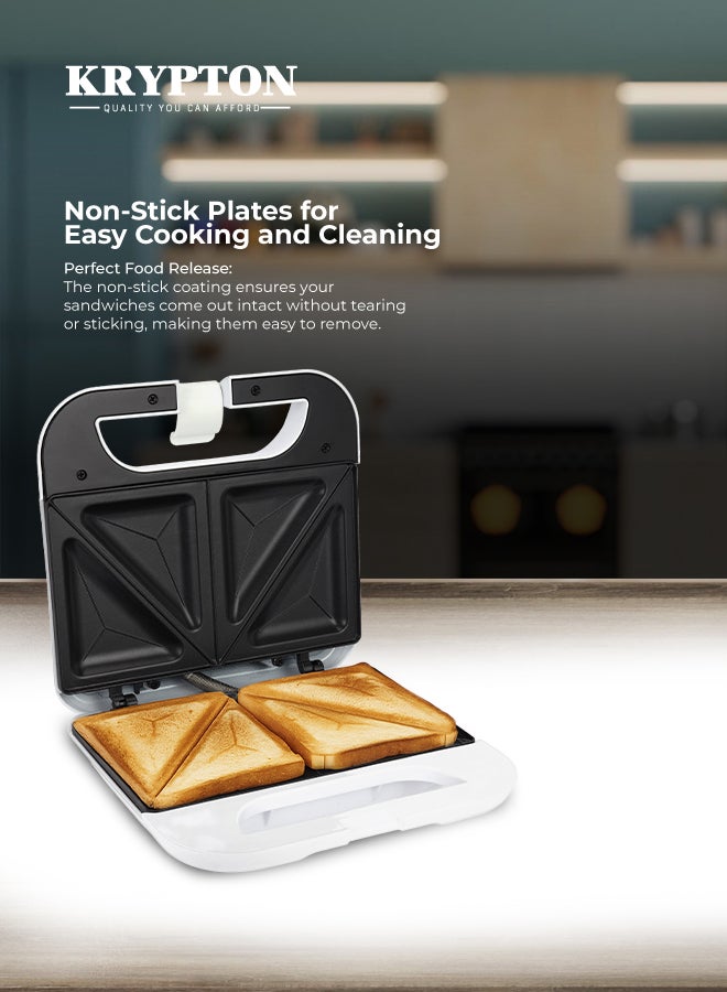 KRYPTON Slice Sandwich Maker with Cool Touch Handle, Indicator Light, Automatic Temperature Control and Non-Stick Coating Plate and Compact Size 750 W KNSM6063 White/Black - Image 2