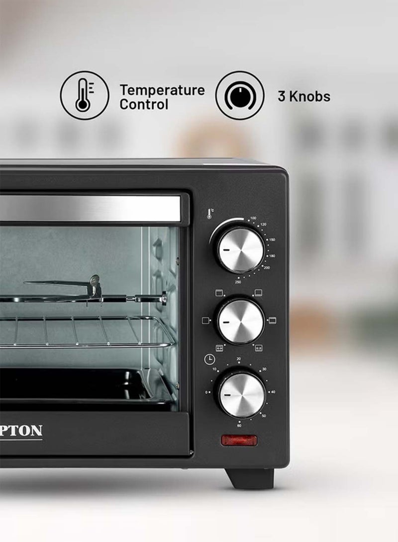 KRYPTON Electric Oven with Rotisserie Function, 60-Minute Timer, 6 Power Levels, Adjustable Non-Step Temperature Control, Stainless Steel Heating Elements, Heat-Resistant Tempered Glass Door, Auto Shut-Off, Compact Countertop Design 19 L 1280 W KNO6096 Black/Silver/Clear - Image 2