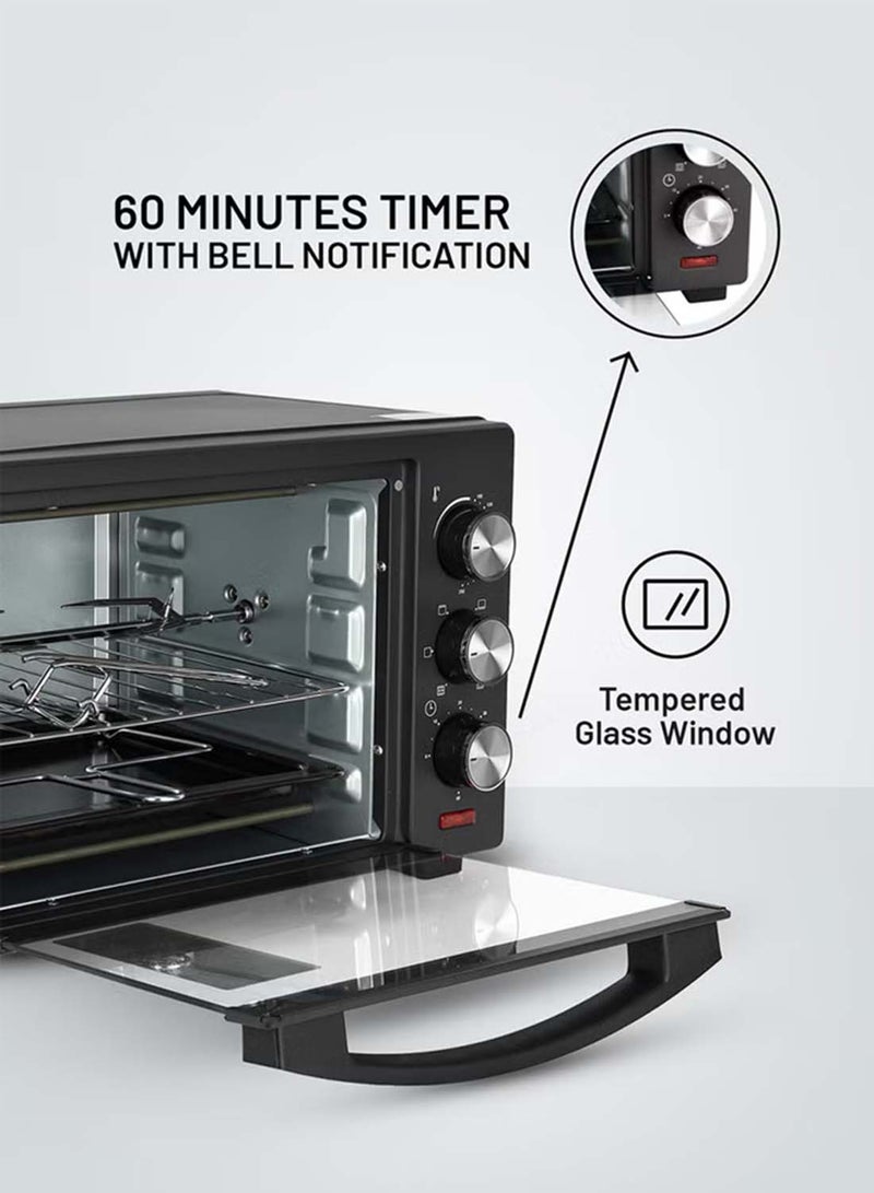 KRYPTON Electric Oven with Rotisserie Function, 60-Minute Timer, 6 Power Levels, Adjustable Non-Step Temperature Control, Stainless Steel Heating Elements, Heat-Resistant Tempered Glass Door, Auto Shut-Off, Compact Countertop Design 19 L 1280 W KNO6096 Black/Silver/Clear - Image 5