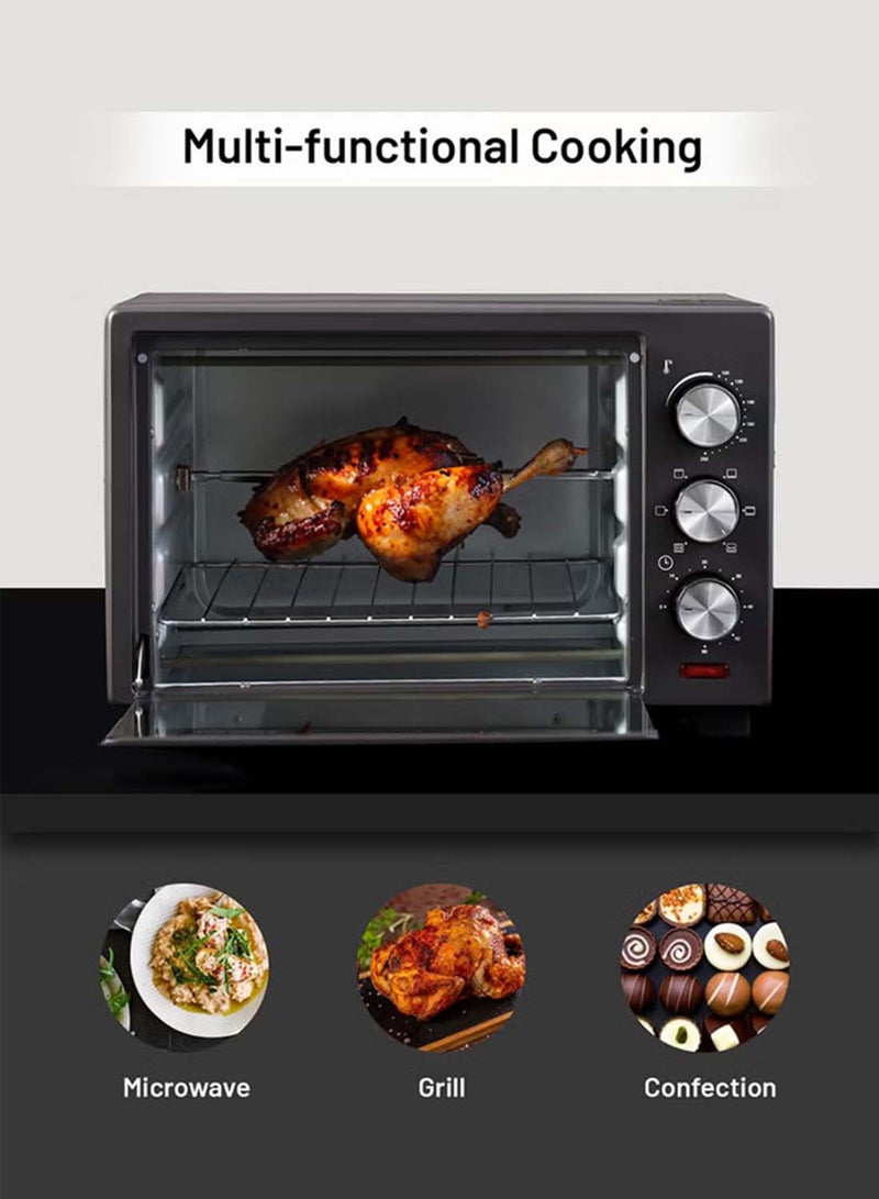 KRYPTON Electric Oven with Rotisserie Function, 60-Minute Timer, 6 Power Levels, Adjustable Non-Step Temperature Control, Stainless Steel Heating Elements, Heat-Resistant Tempered Glass Door, Auto Shut-Off, Compact Countertop Design 19 L 1280 W KNO6096 Black/Silver/Clear - Image 3