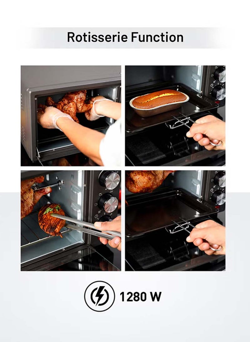 KRYPTON Electric Oven with Rotisserie Function, 60-Minute Timer, 6 Power Levels, Adjustable Non-Step Temperature Control, Stainless Steel Heating Elements, Heat-Resistant Tempered Glass Door, Auto Shut-Off, Compact Countertop Design 19 L 1280 W KNO6096 Black/Silver/Clear - Image 4