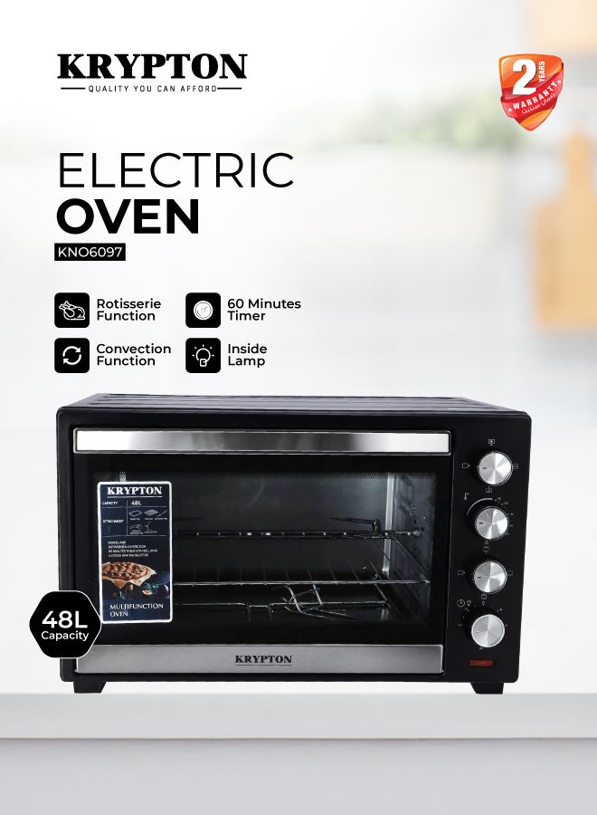 KRYPTON 48L Electric Oven with Rotisserie | 4 Power Heating Levels | 60-Min Timer & Auto Shut-Off | Convection & Defrost Function | Tempered Glass Window | Stainless Steel Elements 48 L 2000 W KNO6097 Black - Image 1