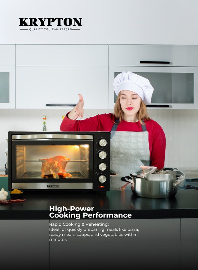KRYPTON 48L Electric Oven with Rotisserie | 4 Power Heating Levels | 60-Min Timer & Auto Shut-Off | Convection & Defrost Function | Tempered Glass Window | Stainless Steel Elements 48 L 2000 W KNO6097 Black - Image 3