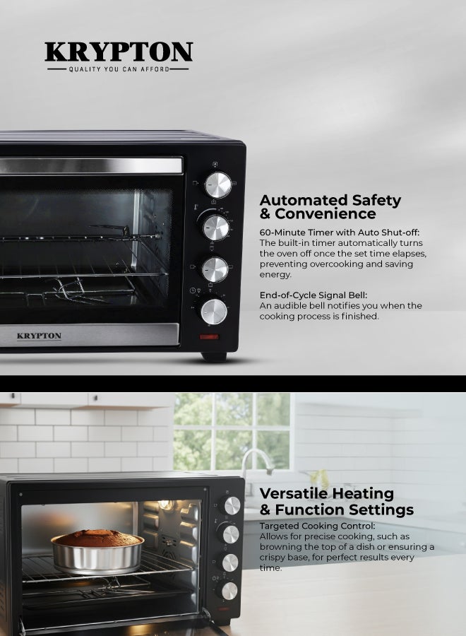 KRYPTON 48L Electric Oven with Rotisserie | 4 Power Heating Levels | 60-Min Timer & Auto Shut-Off | Convection & Defrost Function | Tempered Glass Window | Stainless Steel Elements 48 L 2000 W KNO6097 Black - Image 2
