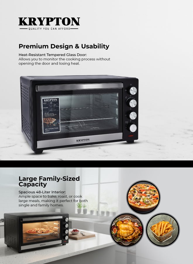 KRYPTON 48L Electric Oven with Rotisserie | 4 Power Heating Levels | 60-Min Timer & Auto Shut-Off | Convection & Defrost Function | Tempered Glass Window | Stainless Steel Elements 48 L 2000 W KNO6097 Black - Image 4