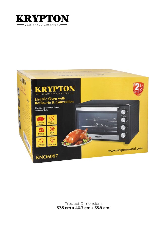 KRYPTON 48L Electric Oven with Rotisserie | 4 Power Heating Levels | 60-Min Timer & Auto Shut-Off | Convection & Defrost Function | Tempered Glass Window | Stainless Steel Elements 48 L 2000 W KNO6097 Black - Image 5