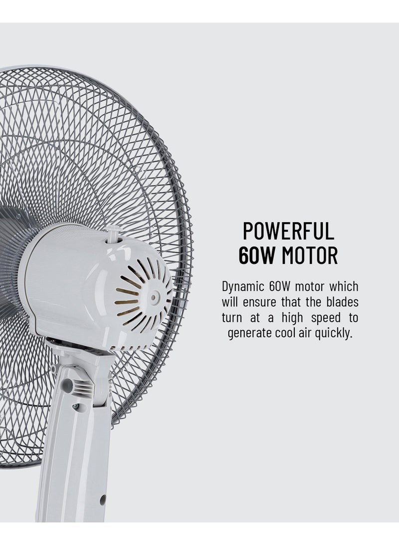 KRYPTON 16" Oscillating Stand Fan | 3-Speed Settings | Adjustable Height | Tilting Head | Electric Floor Fan for Home & Office 16 kg 60 W KNF6112 White - Image 3