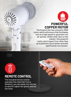KRYPTON Stand Fan With Remote Control KNF6113 White  - Image 3