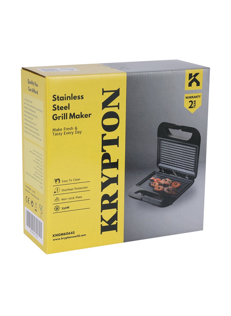 KRYPTON Electric Grill Maker with Non-Stick 2 Slice Plates | 800W Power | Automatic Temperature Control | Power On/Off Indicators | Easy to Clean | Perfect for Grilling Meat, Chicken, Vegetables 800 W KNGM6064S Black/Silver  - Image 5