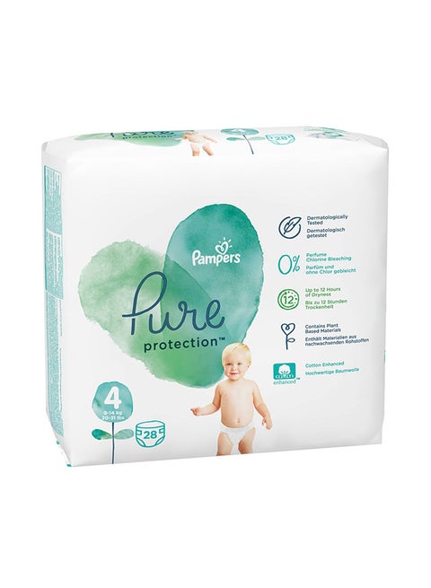 Pure Protection Diapers, Size 4, 9 - 14 Kg, 28 Count - Dermatologically Tested