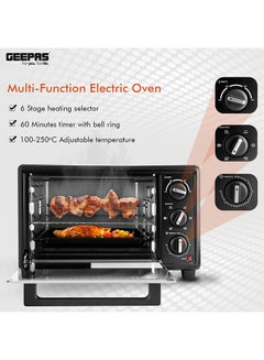 GEEPAS 25L Electric Oven With Rotisserie, 6 Stages Heating Selector,4pcs High-Efficiency SS Heating Element, Grill Bake & Roast And Power Indicator Light, 60 Mins Timer & Shut Off Bell. 25 L 1600 W GO4464N Black/Clear  - Image 2