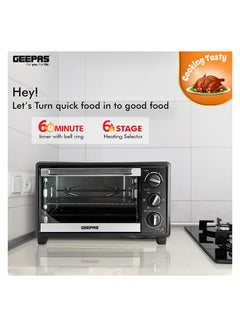 GEEPAS 25L Electric Oven With Rotisserie, 6 Stages Heating Selector,4pcs High-Efficiency SS Heating Element, Grill Bake & Roast And Power Indicator Light, 60 Mins Timer & Shut Off Bell. 25 L 1600 W GO4464N Black/Clear  - Image 4