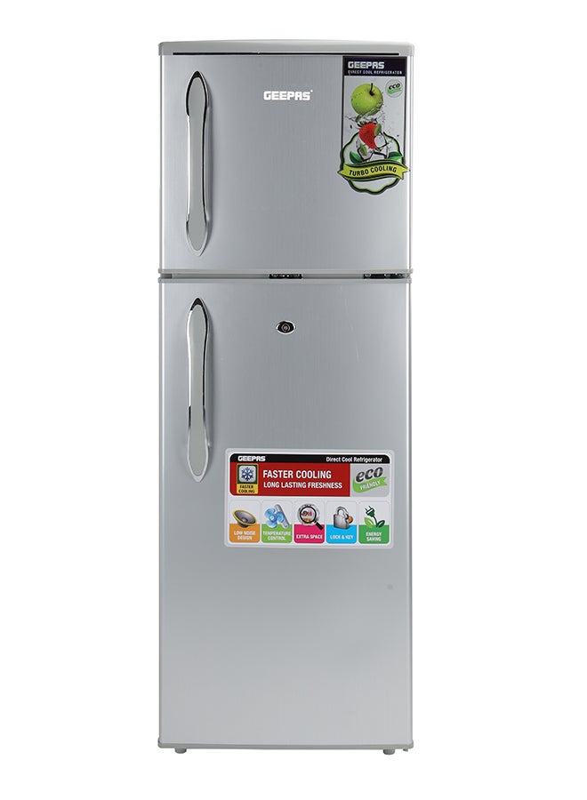 GEEPAS - 132 Liter Double Door Direct Cool Refrigerator Faster Cooling with Temperature Control| Tempered Glass Shelves, Extra Space and Long Lasting Freshness| Low Noise Design and Energy Saving| Crystal 120 W GRF1857WPN Silver - Image 1