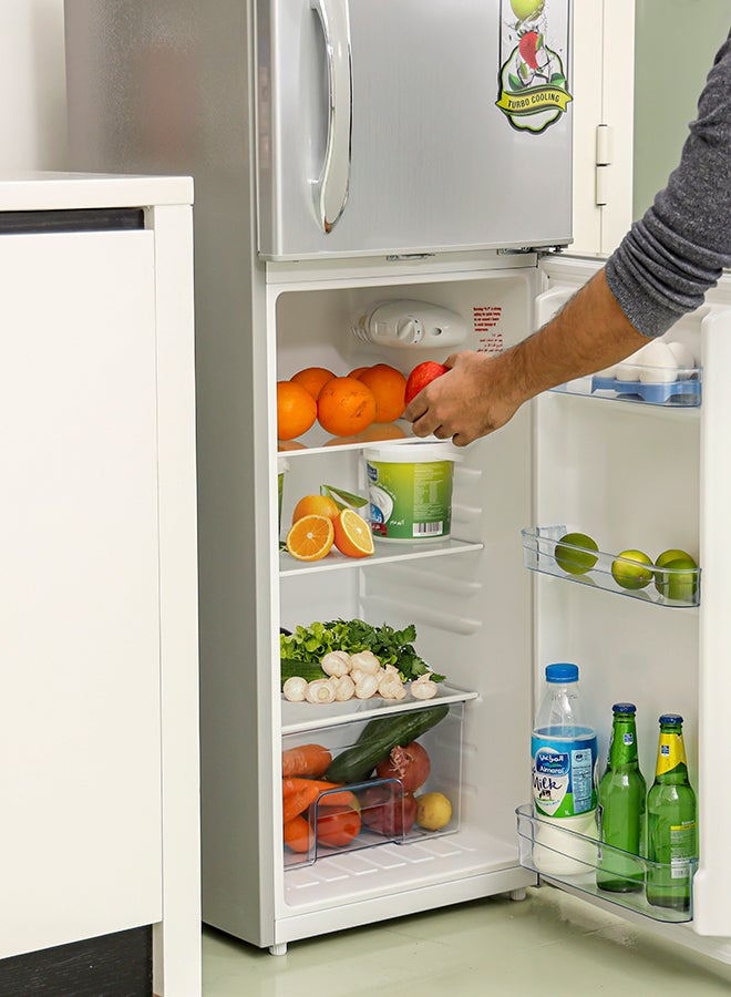 GEEPAS - 132 Liter Double Door Direct Cool Refrigerator Faster Cooling with Temperature Control| Tempered Glass Shelves, Extra Space and Long Lasting Freshness| Low Noise Design and Energy Saving| Crystal 120 W GRF1857WPN Silver - Image 1