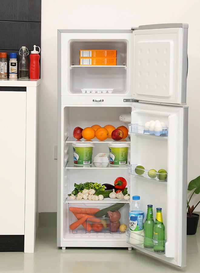 GEEPAS - 132 Liter Double Door Direct Cool Refrigerator Faster Cooling with Temperature Control| Tempered Glass Shelves, Extra Space and Long Lasting Freshness| Low Noise Design and Energy Saving| Crystal 120 W GRF1857WPN Silver - Image 1