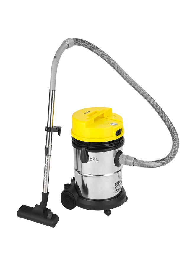 GEEPAS - Wet and Dry Stainless Steel Vacuum Cleaner with Elegant Body, Adjustable Suction on Handle / Power Rating : AC 220 – 240 (50/60 Hz) 25 L 2300 W GVC19011N Silver/Black/Yellow - Image 1