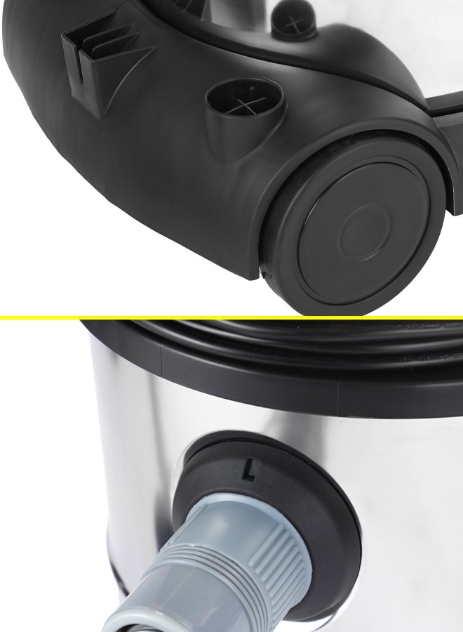 GEEPAS - Wet and Dry Stainless Steel Vacuum Cleaner with Elegant Body, Adjustable Suction on Handle / Power Rating : AC 220 – 240 (50/60 Hz) 25 L 2300 W GVC19011N Silver/Black/Yellow - Image 1