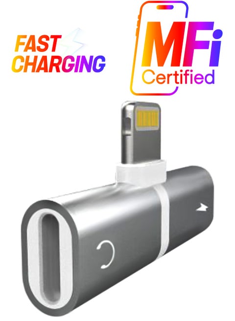 Adapter And Splitter Double Lightning Headphone Audio And Charge Cable For IPhone X/8/8 Plus/7/ 7 Plus Silver