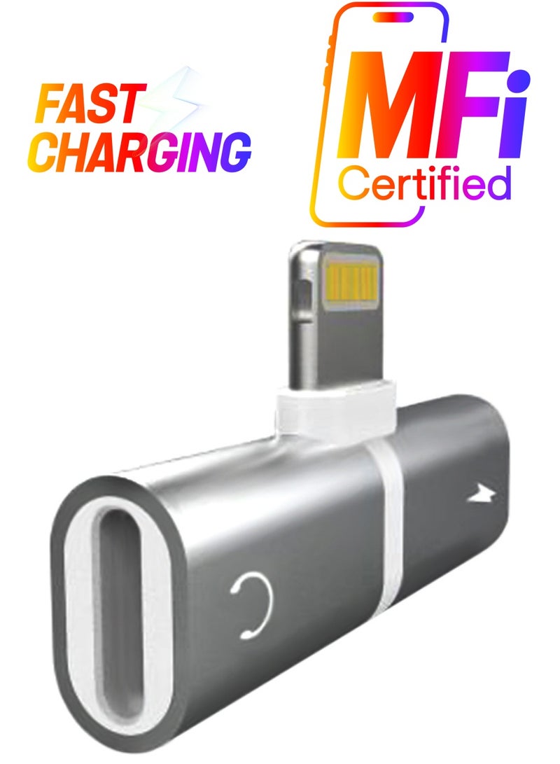 Generic - Adapter And Splitter Double Lightning Headphone Audio And Charge Cable For IPhone X/8/8 Plus/7/ 7 Plus Silver - Image 1