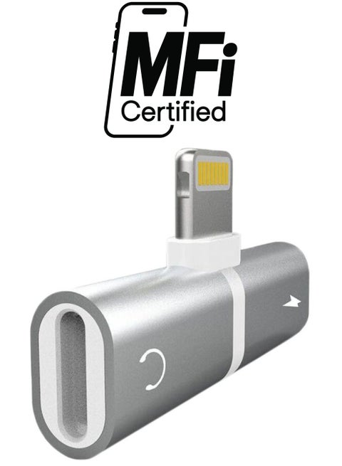Dual-Port Lightning Headphone And Charging Adapter And Splitter Silver/White/Yellow