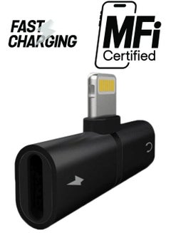 Dual-Port Lightning Headphone And Charging Adapter And Splitter Black