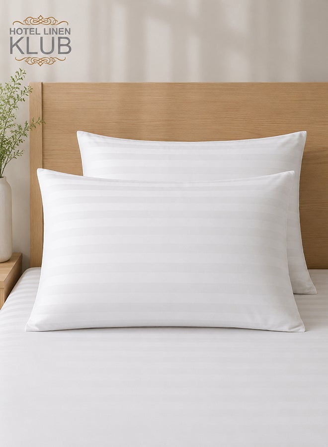 Hotel Linen Klub Standard Pillow Cases 2Pcs Set, Fabric: 250Tc 100% Cotton Sateen 1 Inch Stripe, Luxury Feel Soft Bedding Cotton White 50x75cm