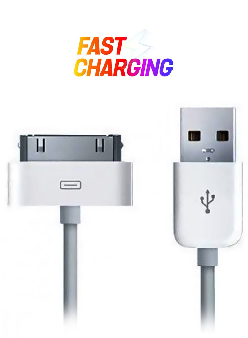 كابل USB للشحن ومزامنة البيانات ذو 30 سناً أبيض/فضي