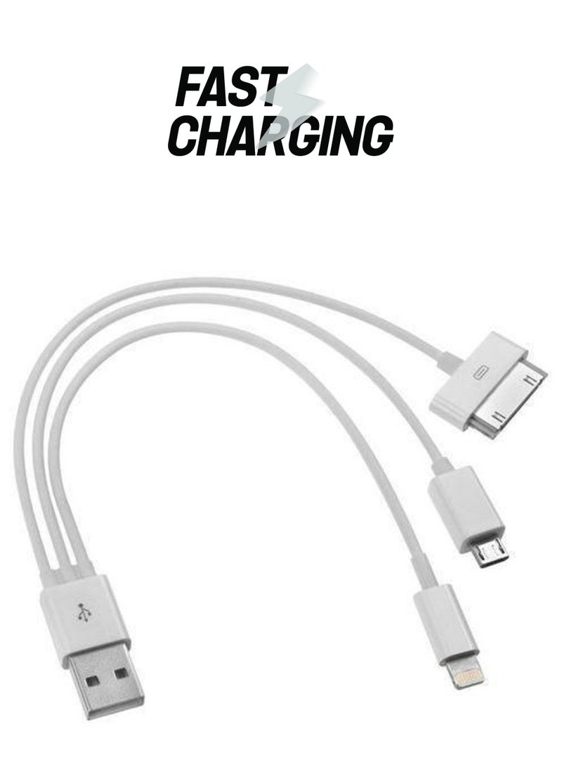 كابل شحن 3 في 1 بمنفذ USB أبيض