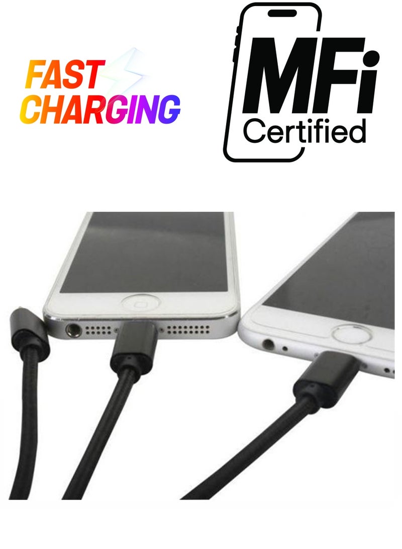 كابل شحن ومزامنة بيانات بـ 3 منافذ USB أسود - Image 1