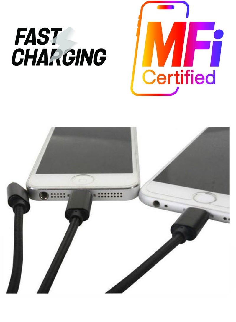 كابل شحن ومزامنة بيانات بـ 3 منافذ USB أسود - Image 1