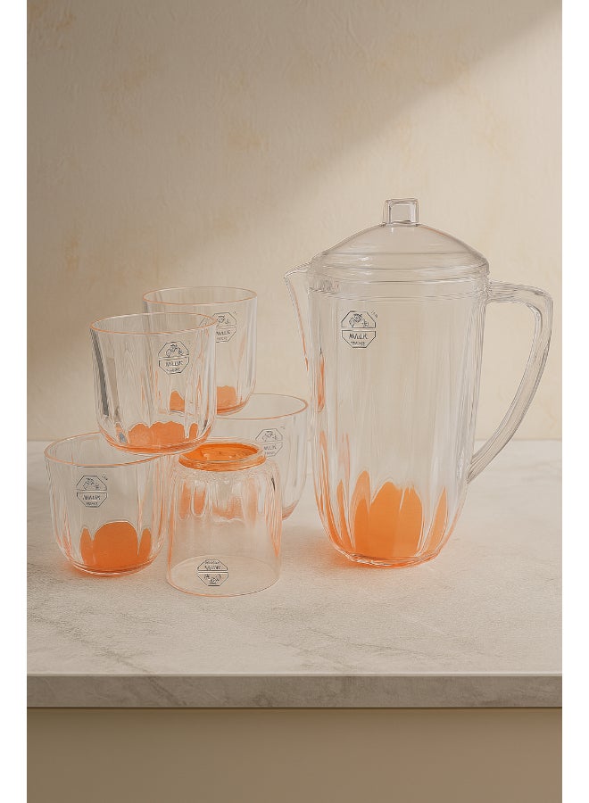 السيف  طقم مكون من 6 واب أكريليك وإبريق ماء برتقالي