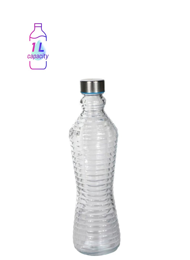 DELCASA Glass Water Bottle Clear/Silver 1000ml - Image 1