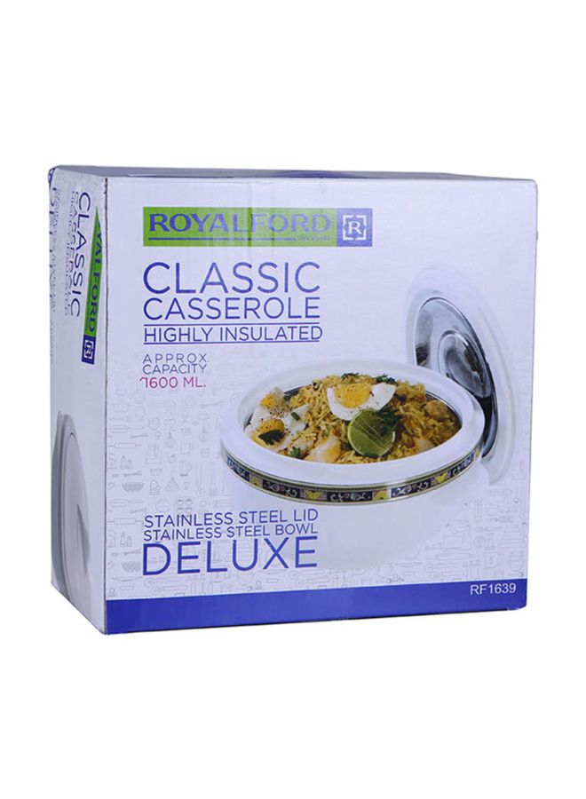 Royalford 1200ML Classic Casserole Highly Insulated Multicolour Assorted White with Gold 1200ml - Image 5