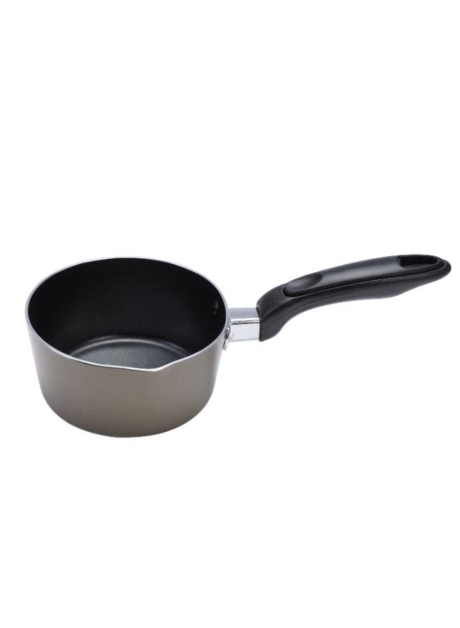 Royalford Aluminium Milk Pan 18Cm Heat Resistant Exterior 18X9Cm Brown With Black Handle 18X9Cm  - Image 1