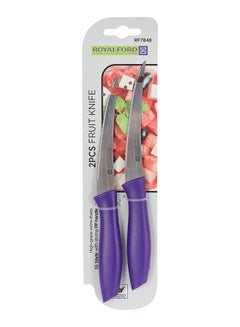 2-Piece Fruit Knife High Grade Extra Sharp Ss Blade With Strong Pp Handle Purple 20.6x2cm