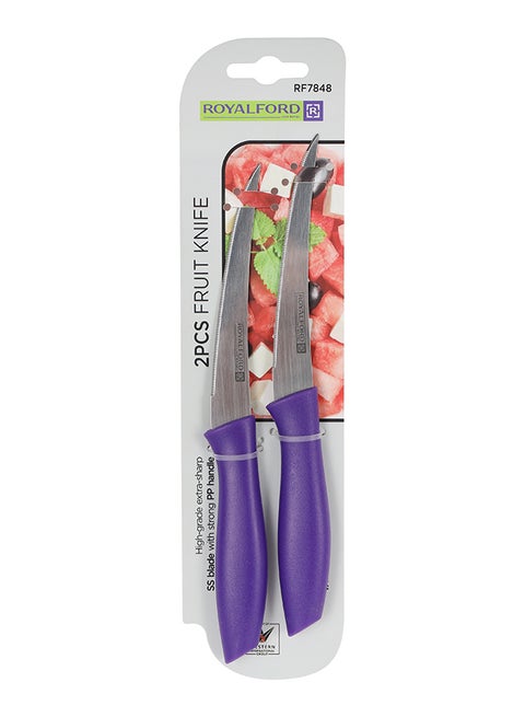 2-Piece Fruit Knife High Grade Extra Sharp Ss Blade With Strong Pp Handle Purple 20.6x2cm