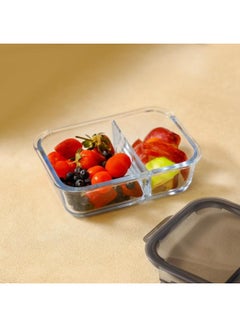 Royalford 2-Compartment Rectangular Food Container Clear/Green 1.5Liters  - Image 3