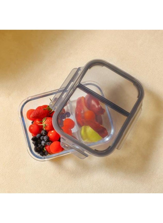 Royalford - 2-Compartment Rectangular Food Container Clear/Green 1.5Liters - Image 1